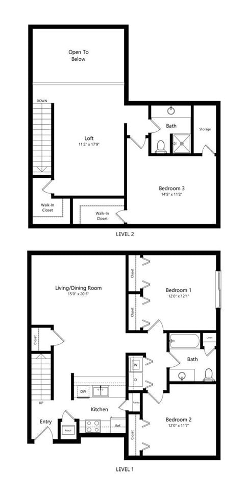 Floor plan for 3 beds, 2 baths, 1596 sqft